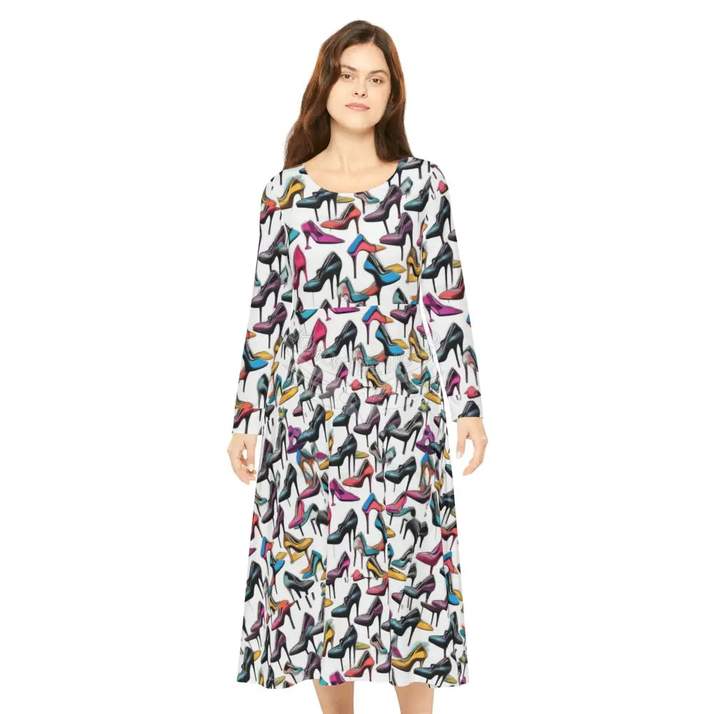 Shoe Print Wallpaper Print Dress – Women’s Long Sleeve AOP L All Over Prints