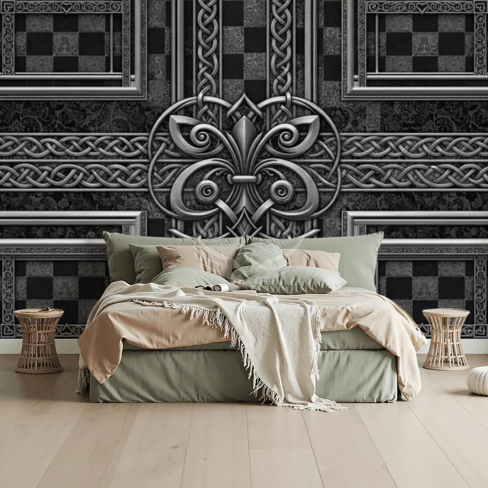 Silver Chrome Checkerboard 3D Geometric Unpasted Mural Wallpaper 144’’x100’’ 144’’x100’’ Wall Coverings