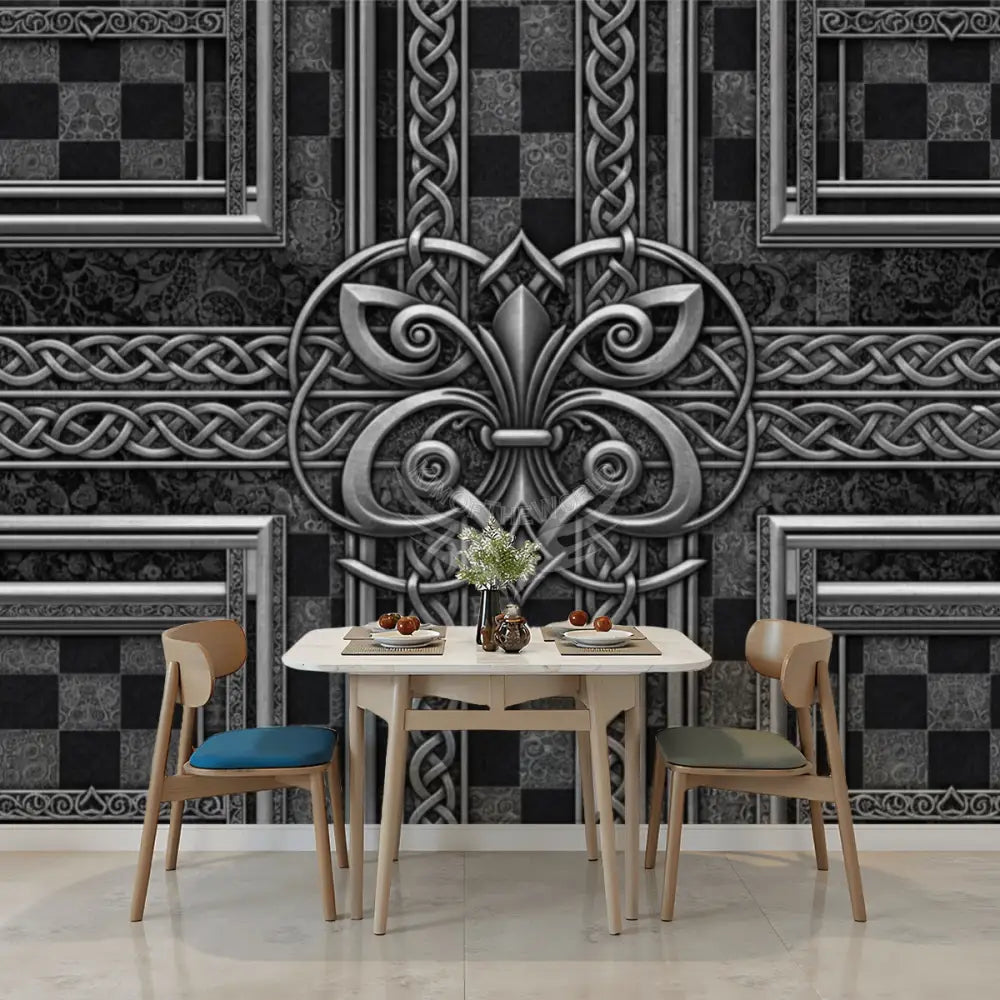 Silver Chrome Checkerboard 3D Geometric Unpasted Mural Wallpaper 144’’x100’’ 144’’x100’’ Wall Coverings
