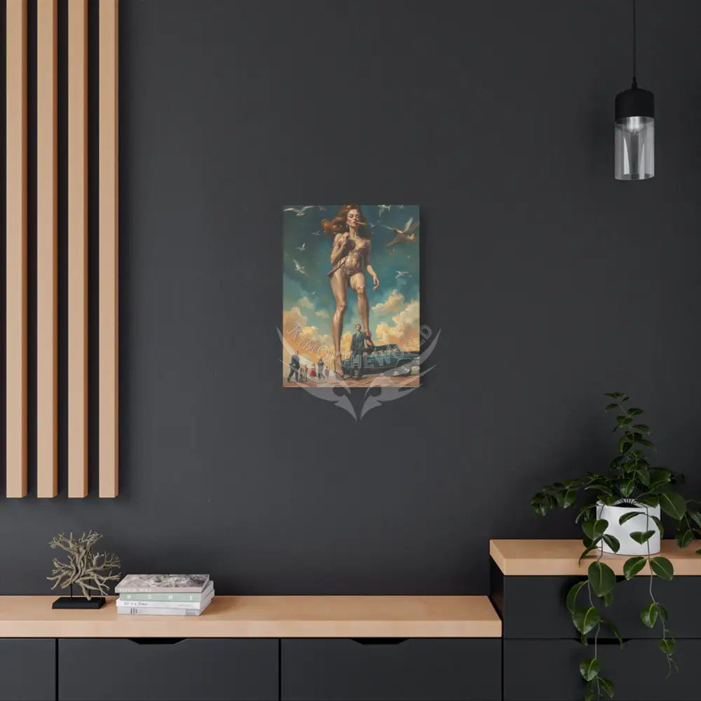 Simulated Oil Painting Giantess Car Crusher Tall Boyfriend Smoking Fetis Stiletto Gothic Giant Canvas Wall Art — Matte