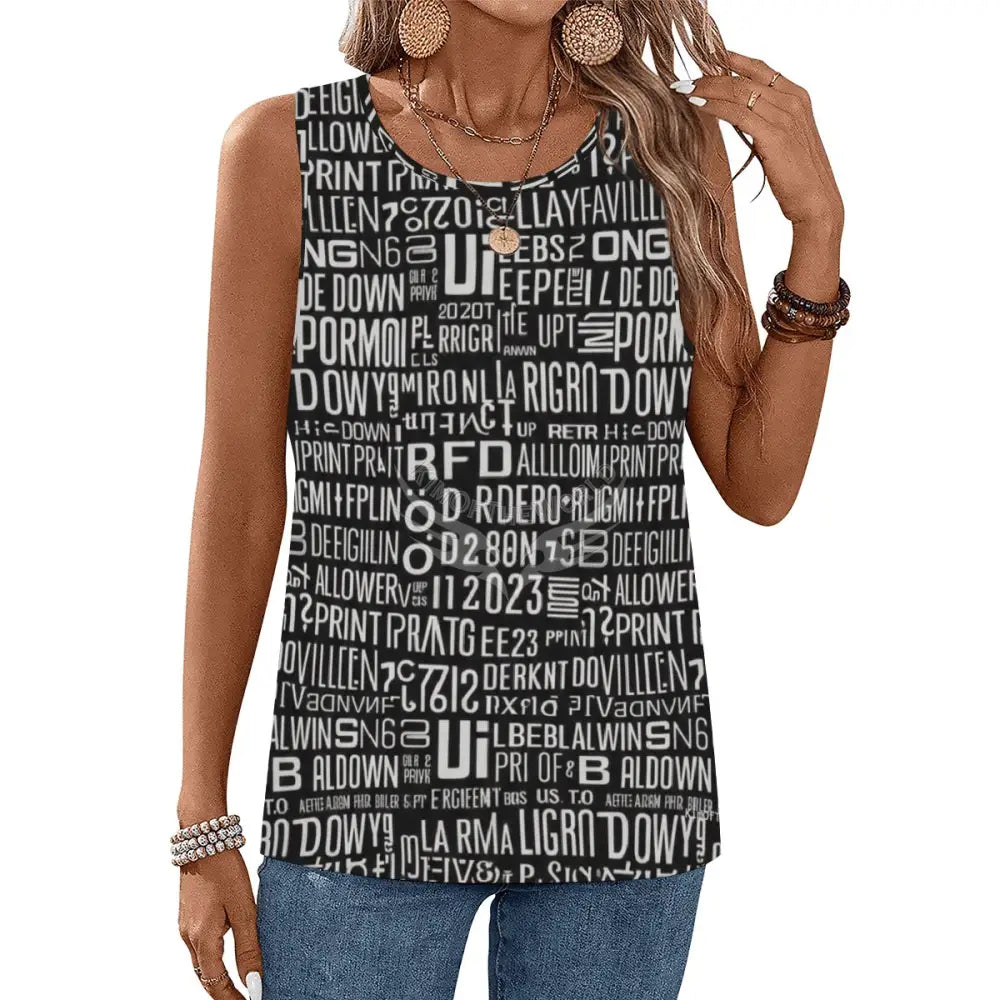 Sleeveless Workout Tops for Women - Random Text Print S Women’s T-shirts