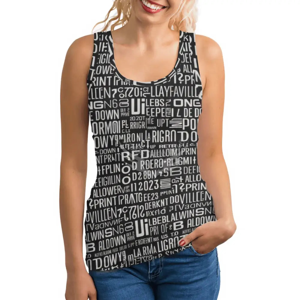 Sleeveless Workout Tops for Women - Random Text Print Women’s T-shirts