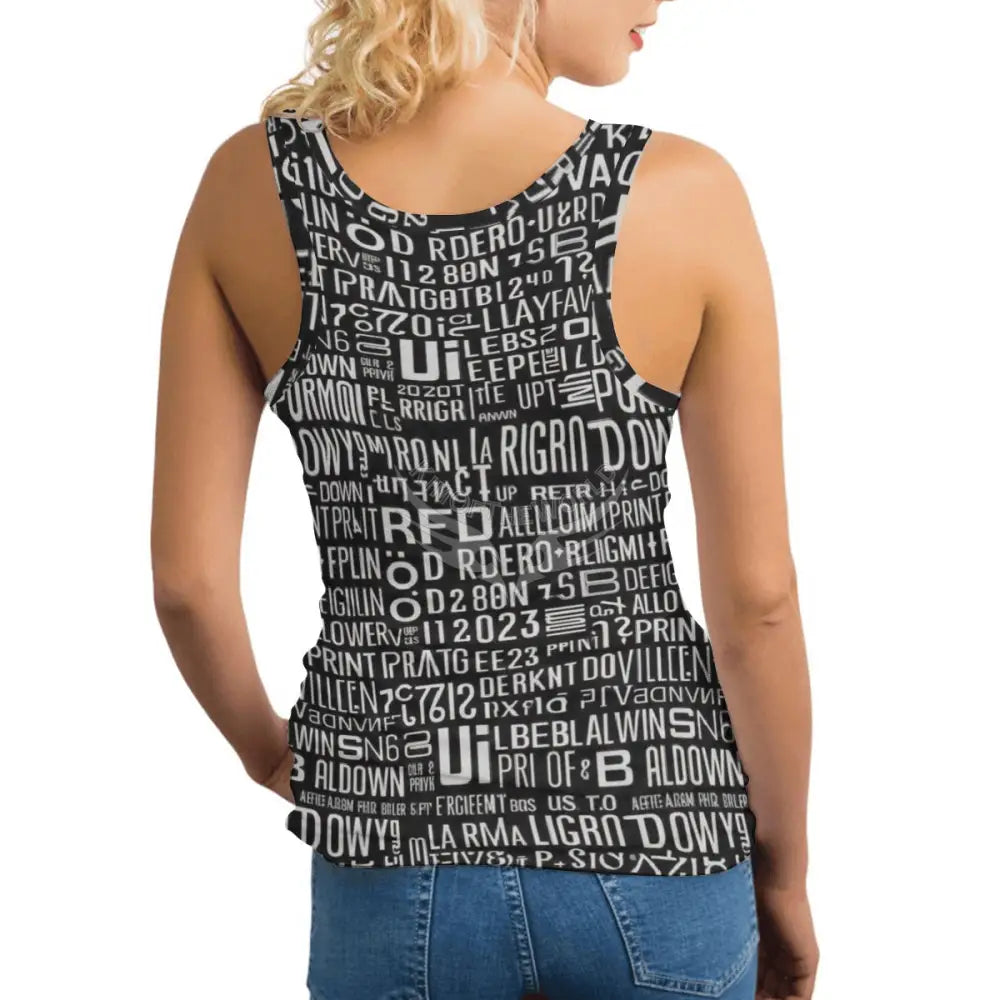 Sleeveless Workout Tops for Women - Random Text Print Women’s T-shirts