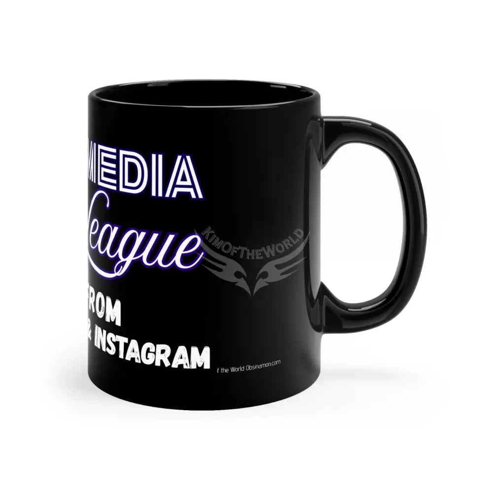 ’Social Media Rebel League’ Coffee Cup Banner Nebula Coffee Mug — 11oz Black Ceramic Space Text Design 11oz / Black Mug