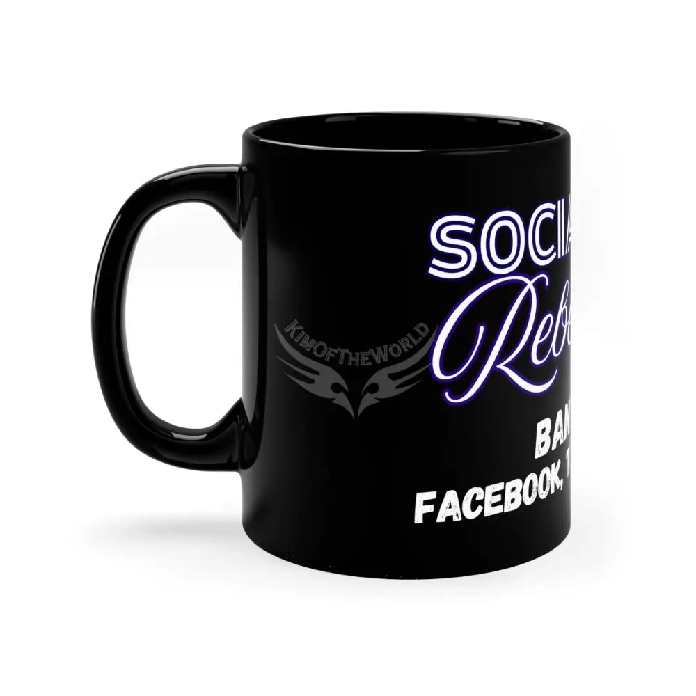 ’Social Media Rebel League’ Coffee Cup Banner Nebula Coffee Mug — 11oz Black Ceramic Space Text Design 11oz / Black Mug