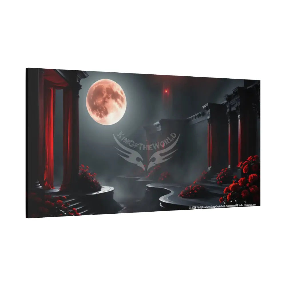 Specific Interior Mood Decor with Moon View - Matte Canvas Wall Art Black & Red Canvas