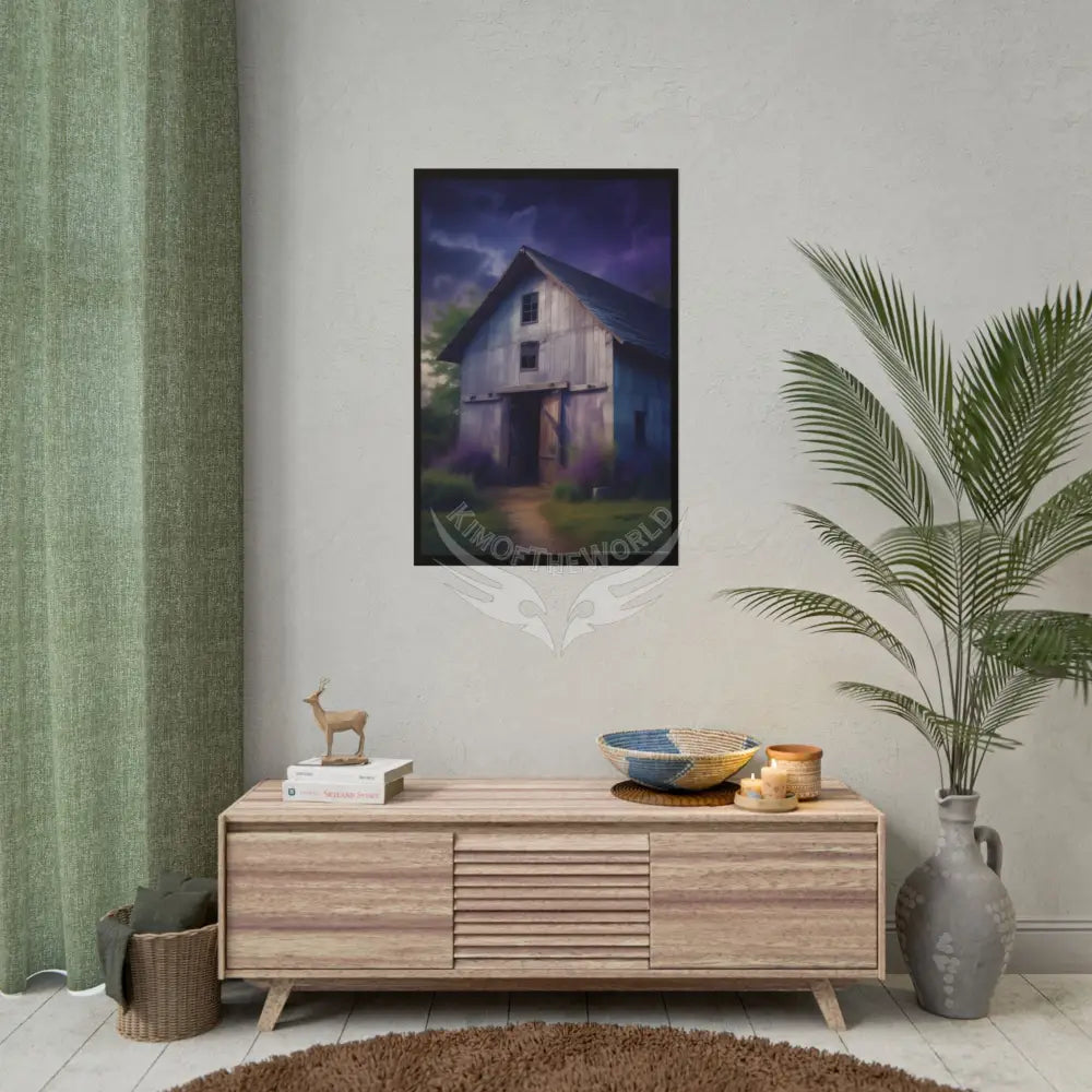 Spooky Haunted Barns Poster — Gothic Moon Halloween Wall Art Poster