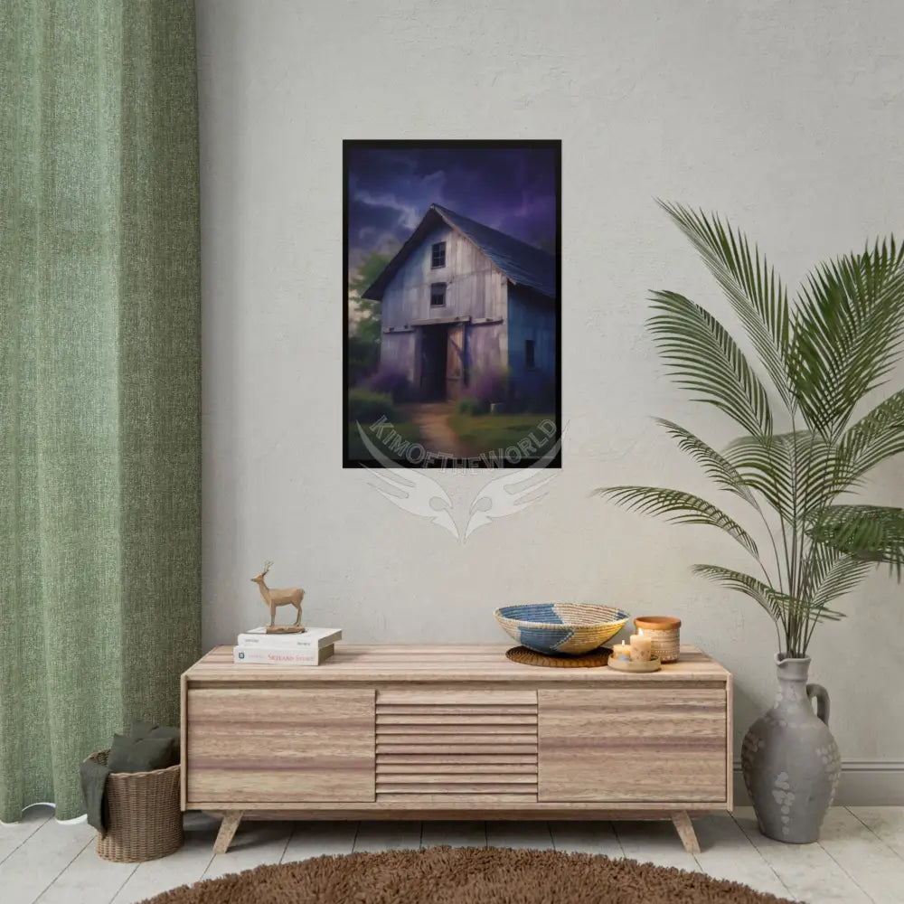 Spooky Haunted Barns Poster — Gothic Moon Halloween Wall Art Poster