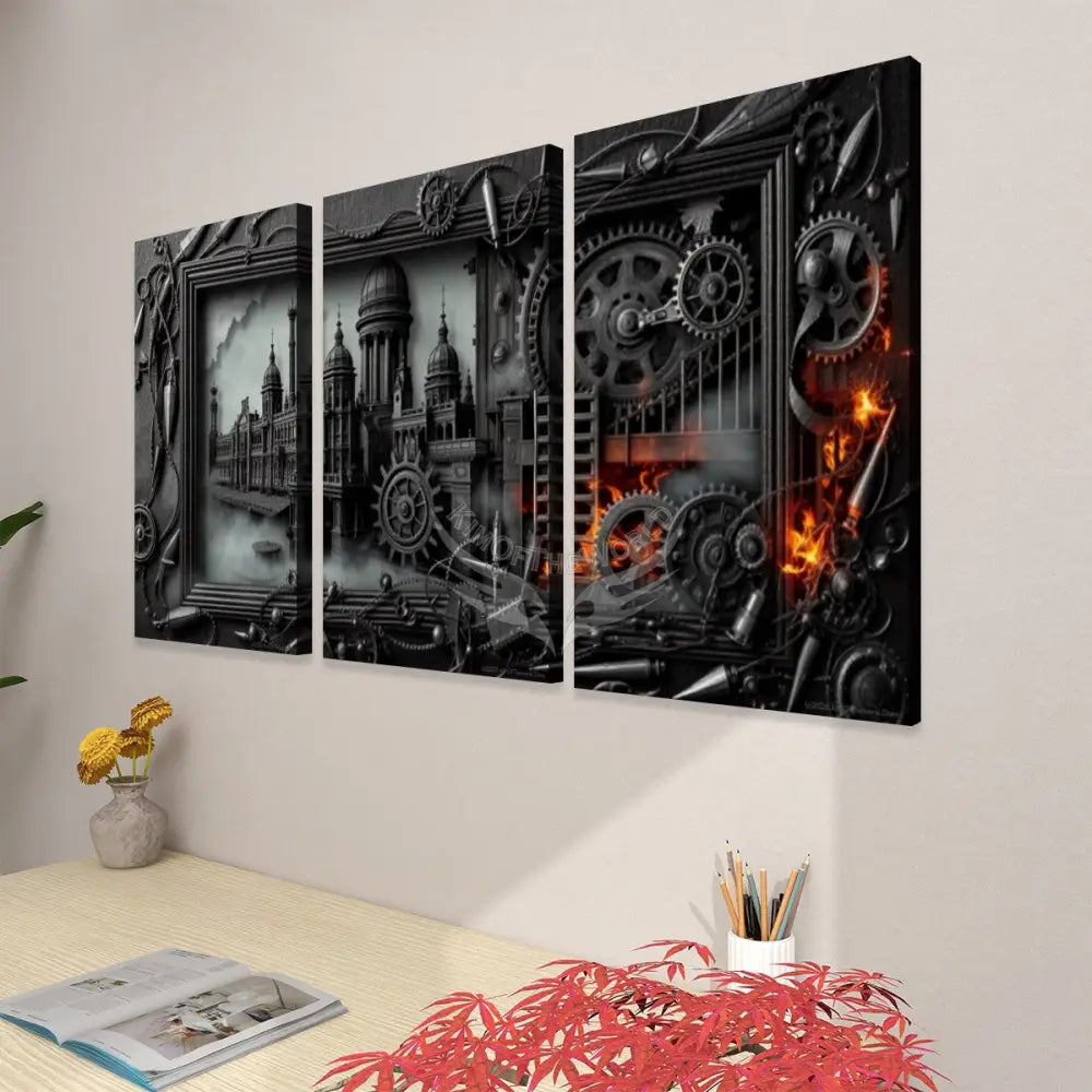Steam track x 3 Panels Canvas Prints Wall Art (Set F) 20’’x32’’x3pcs Wall Art