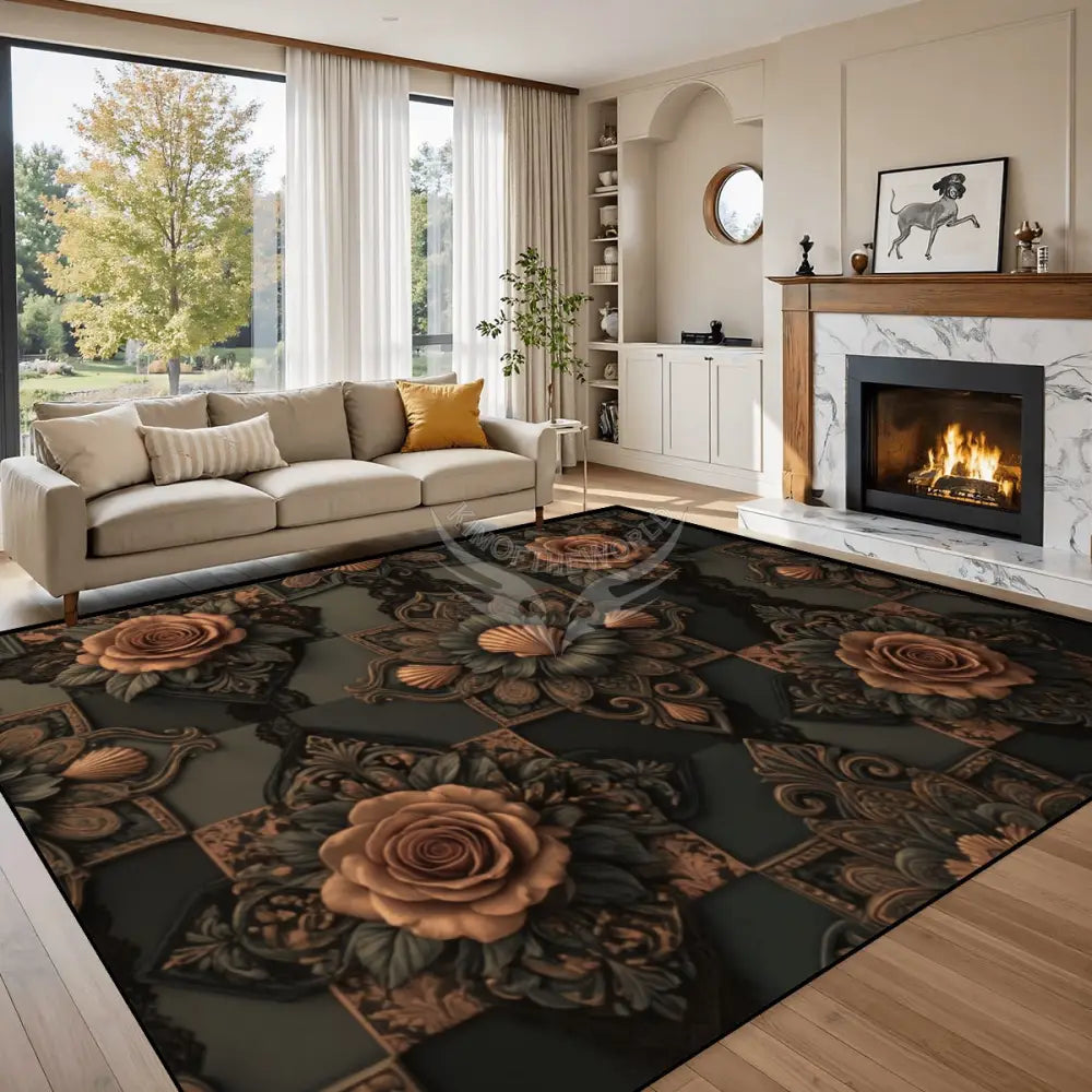 Steampunk 3D Dark Fleur and Copper 10 ft x 8 ft Large Area Rug Floor Carpet (5:4) 120’’x96’’ Rugs & Mats