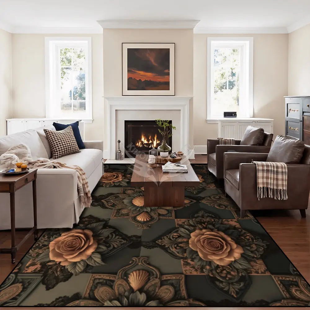 Steampunk 3D Dark Fleur and Copper 10 ft x 8 ft Large Area Rug Floor Carpet (5:4) 120’’x96’’ Rugs & Mats