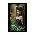 Steampunk 3D Green and Gold Foil Leaf Woman Lady Poster — Nature-Inspired Rolled Framable Print green and gold motif
