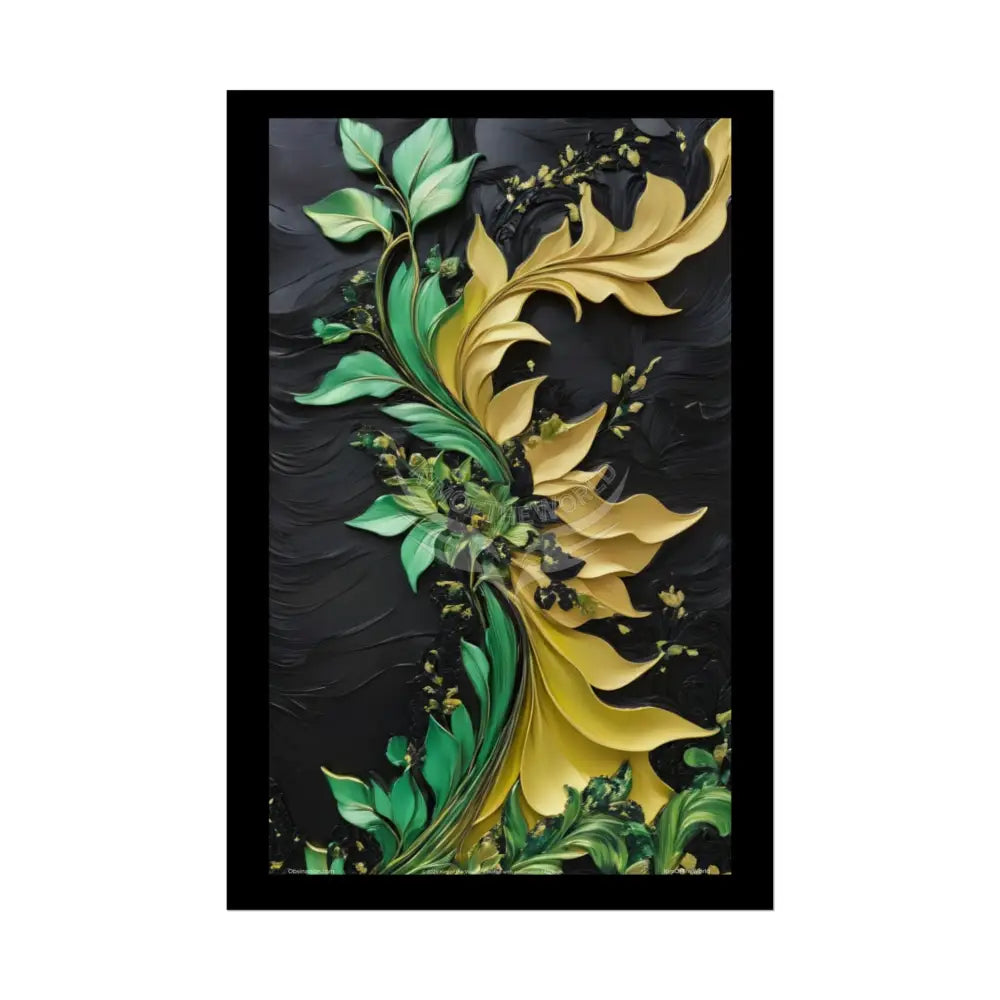 Steampunk 3D Green and Gold Foil Leaf Woman Lady Poster — Nature-Inspired Rolled Framable Print green and gold motif
