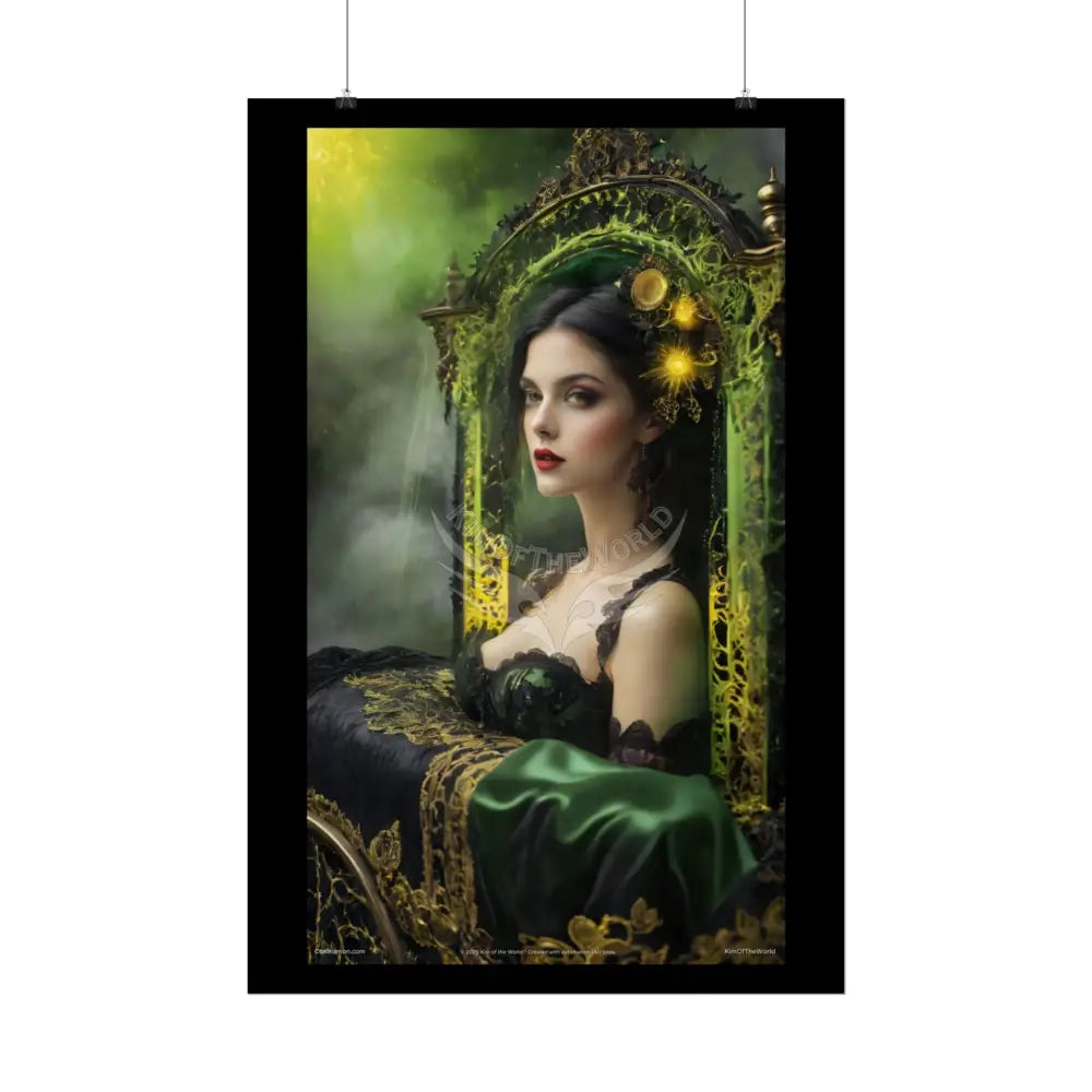 Steampunk 3D Green and Gold Foil Leaf Woman Lady Poster — Nature-Inspired Rolled Framable Print green and gold motif