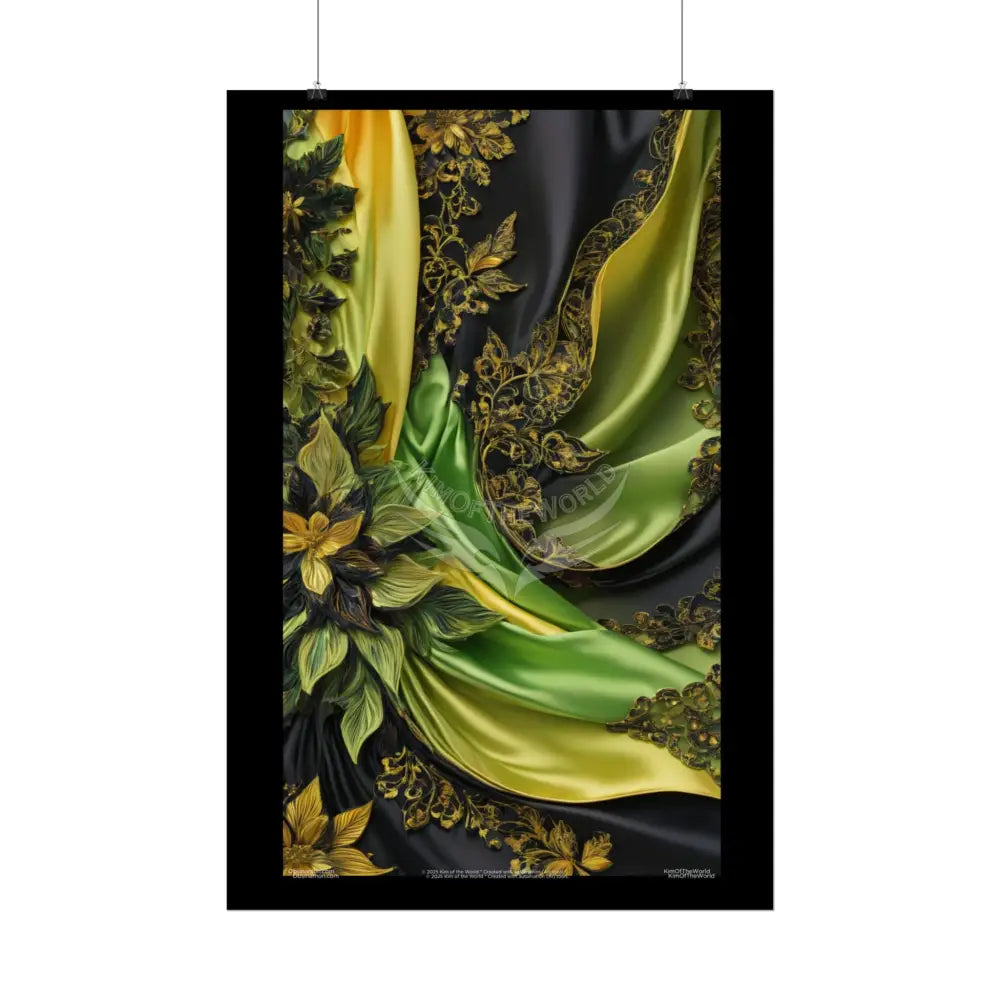 Steampunk 3D Green and Gold Foil Leaf Woman Lady Poster — Nature-Inspired Rolled Framable Print green and gold motif