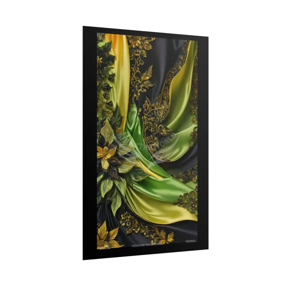 Steampunk 3D Green and Gold Foil Leaf Woman Lady Poster — Nature-Inspired Rolled Framable Print green and gold motif