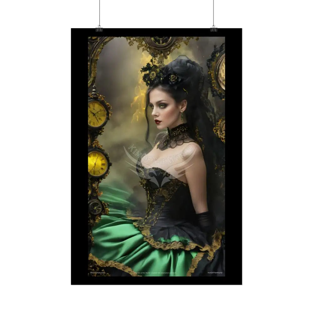 Steampunk 3D Green and Gold Foil Leaf Woman Lady Poster — Nature-Inspired Rolled Framable Print green and gold motif