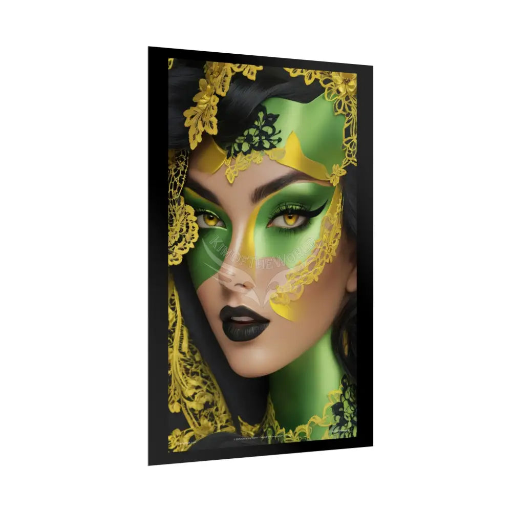 Steampunk 3D Green and Gold Foil Leaf Woman Lady Poster — Nature-Inspired Rolled Framable Print green and gold motif