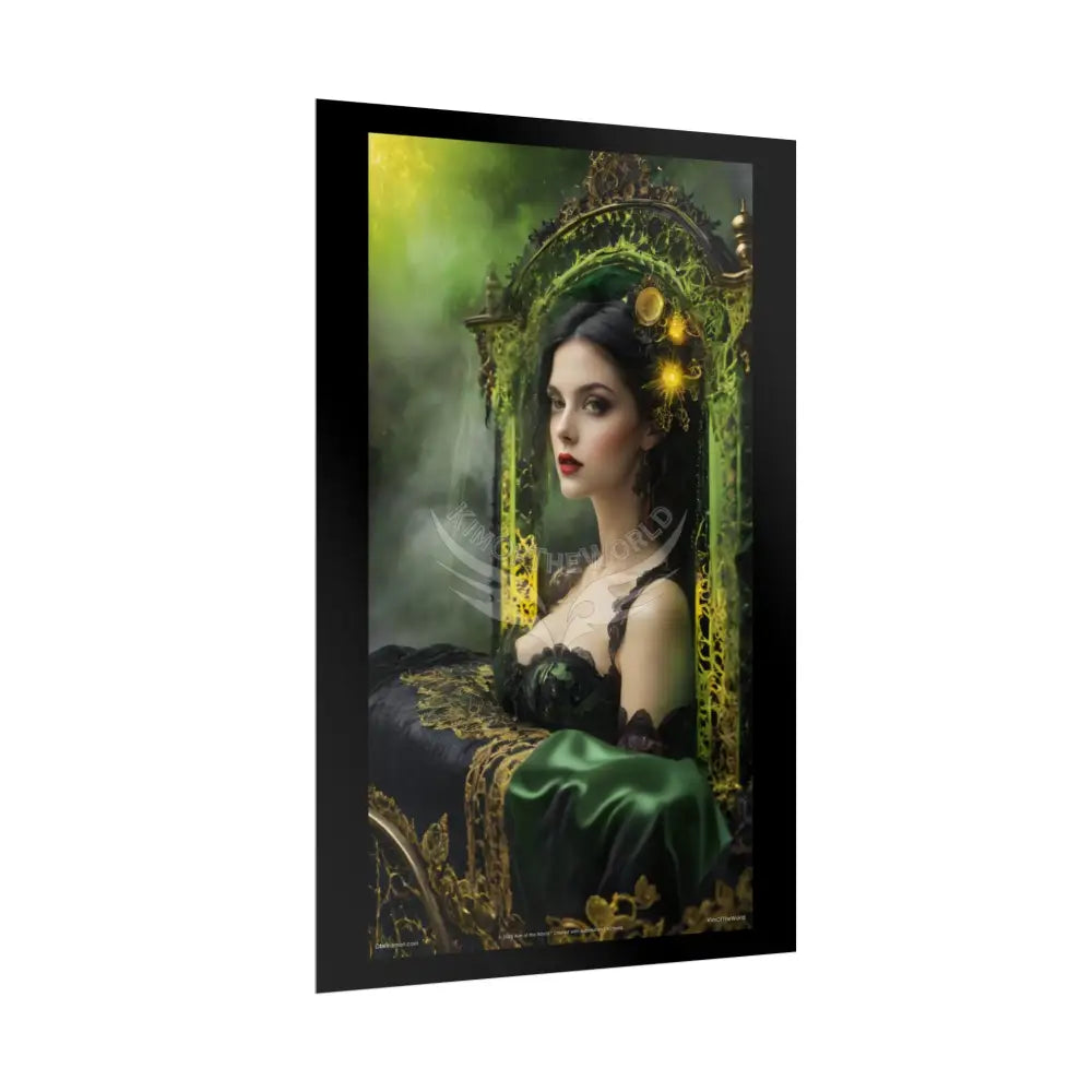Steampunk 3D Green and Gold Foil Leaf Woman Lady Poster — Nature-Inspired Rolled Framable Print green and gold motif