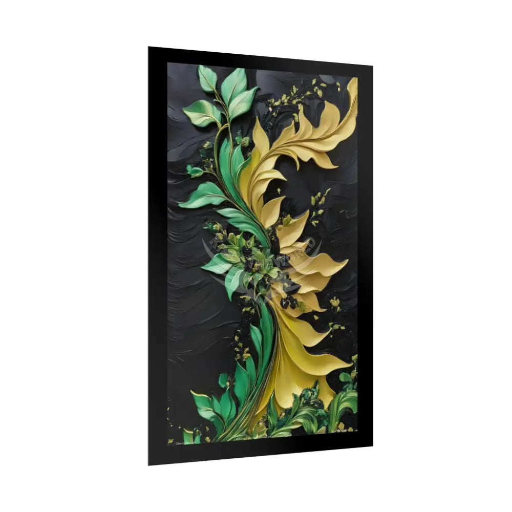 Steampunk 3D Green and Gold Foil Leaf Woman Lady Poster — Nature-Inspired Rolled Framable Print green and gold motif