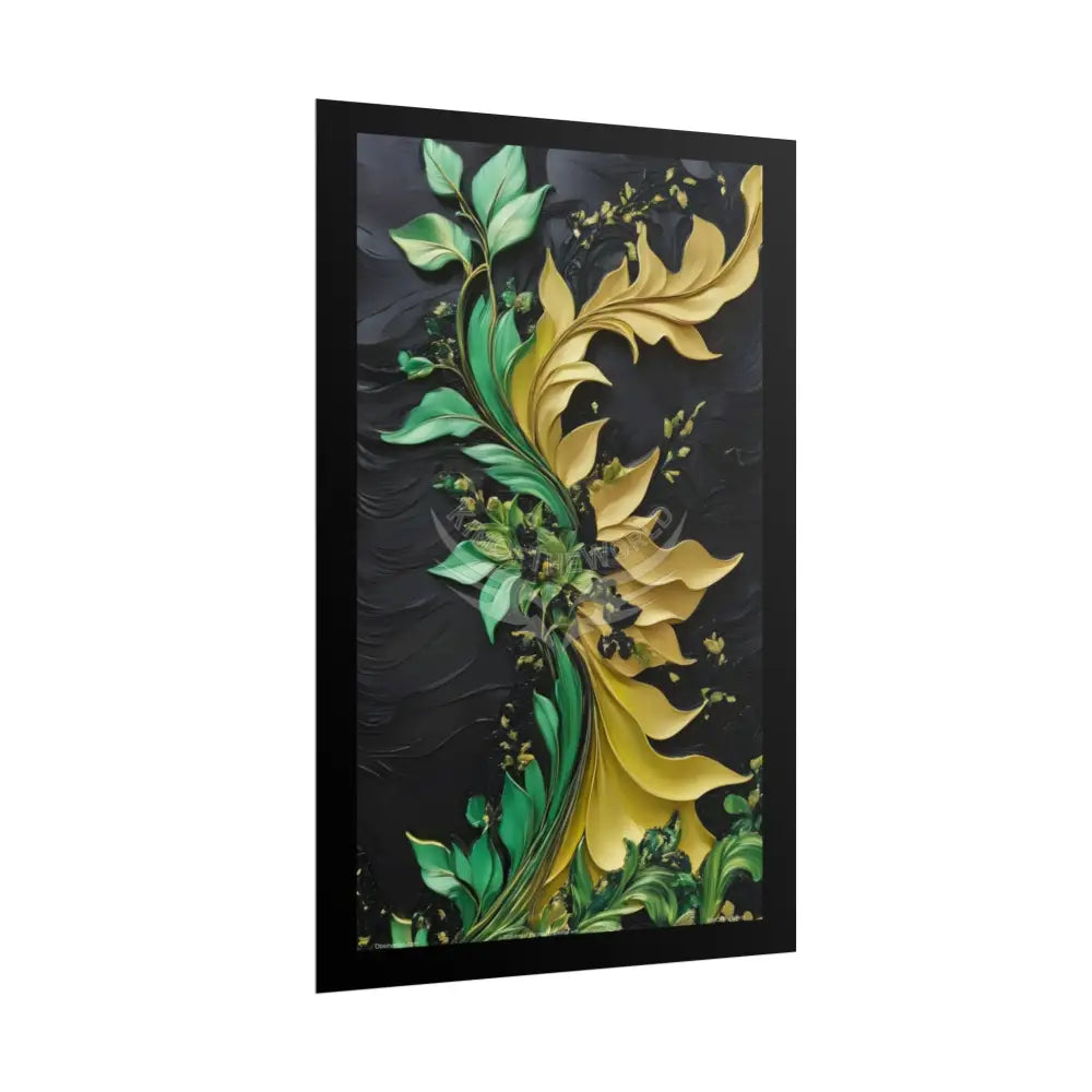 Steampunk 3D Green and Gold Foil Leaf Woman Lady Poster — Nature-Inspired Rolled Framable Print green and gold motif