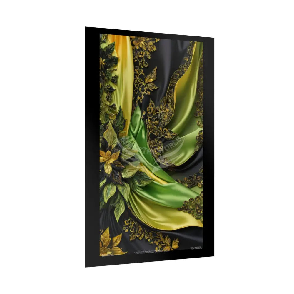 Steampunk 3D Green and Gold Foil Leaf Woman Lady Poster — Nature-Inspired Rolled Framable Print green and gold motif