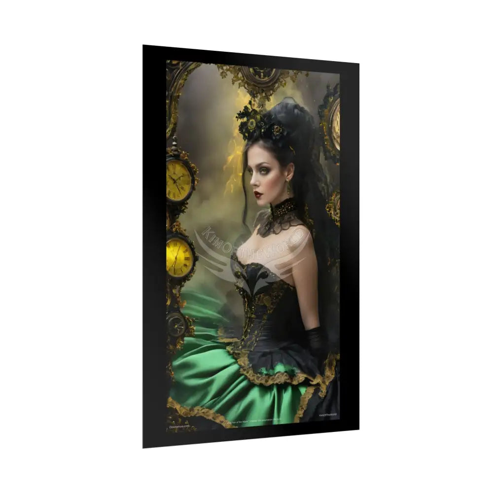 Steampunk 3D Green and Gold Foil Leaf Woman Lady Poster — Nature-Inspired Rolled Framable Print green and gold motif