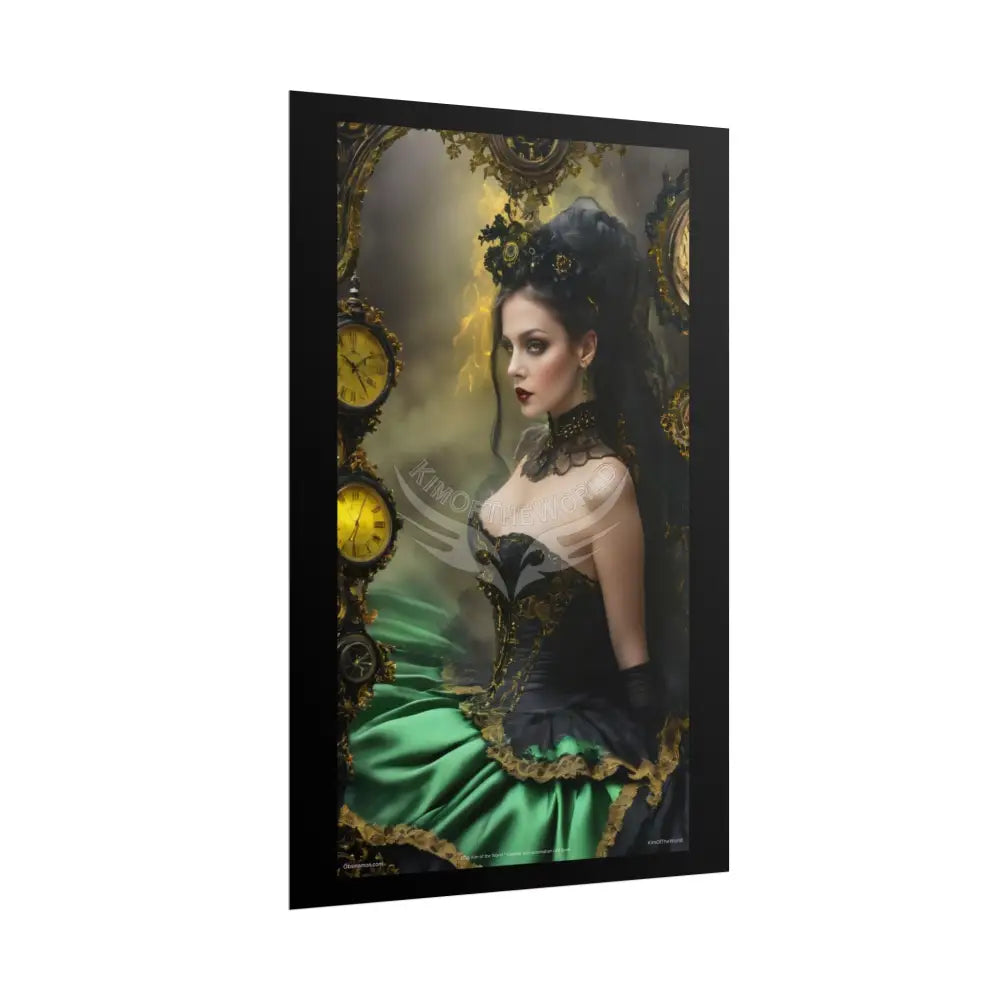 Steampunk 3D Green and Gold Foil Leaf Woman Lady Poster — Nature-Inspired Rolled Framable Print green and gold motif