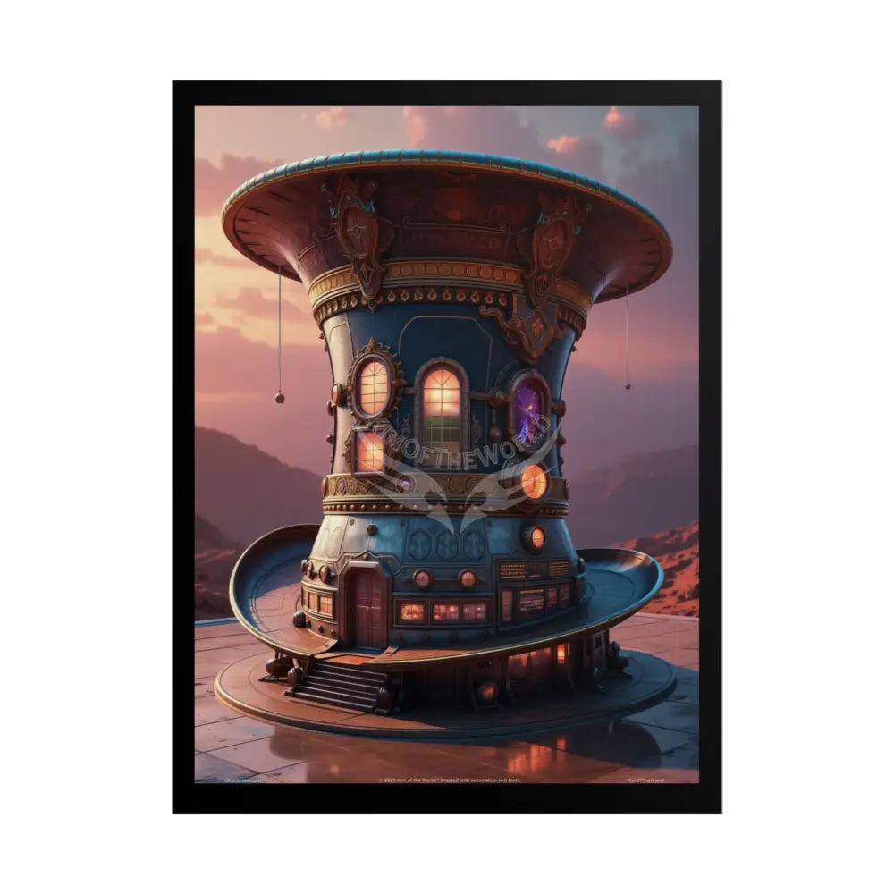Steampunk Gothic Magic Top Hat House Surreal Art Poster — Surreal Blender Sculpture Print 18″ x 24″ (Vertical) / Matte