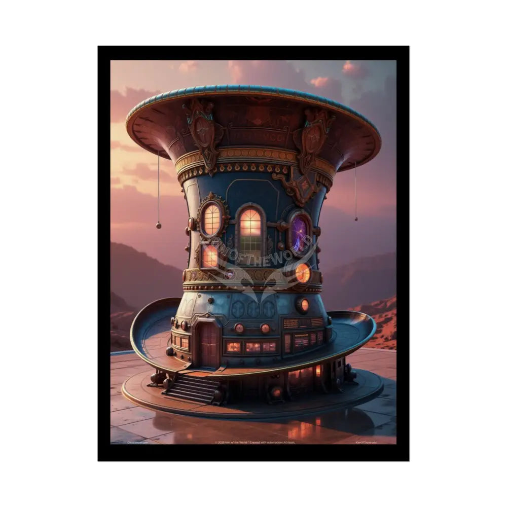 Steampunk Gothic Magic Top Hat House Surreal Art Poster — Surreal Blender Sculpture Print 18″ x 24″ (Vertical) / Semi