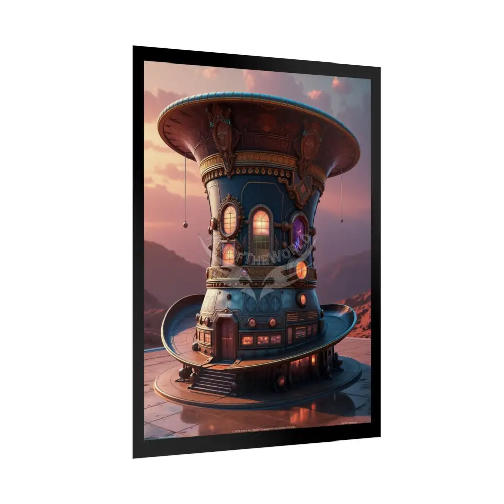 Steampunk Gothic Magic Top Hat House Surreal Art Poster — Surreal Blender Sculpture Print Poster