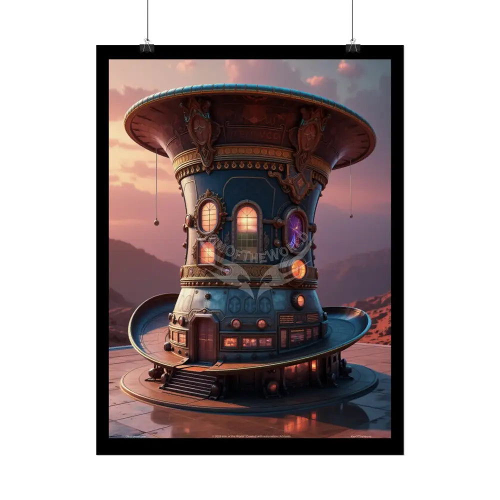 Steampunk Gothic Magic Top Hat House Surreal Art Poster — Surreal Blender Sculpture Print Poster