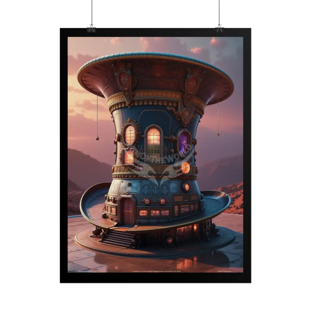 Steampunk Gothic Magic Top Hat House Surreal Art Poster — Surreal Blender Sculpture Print Poster