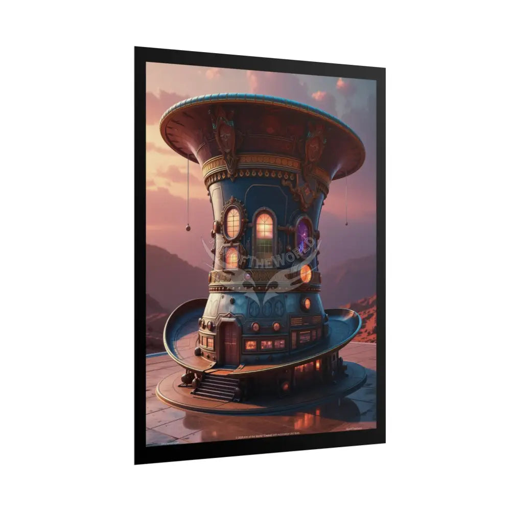 Steampunk Gothic Magic Top Hat House Surreal Art Poster — Surreal Blender Sculpture Print Poster