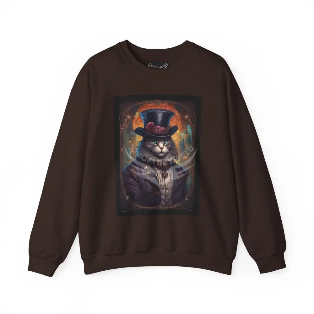 Steampunk Kitty Cat Fantasy Signature Design Sweatshirt — Tall Giantess Fetish Art Crewneck Dark Chocolate / S