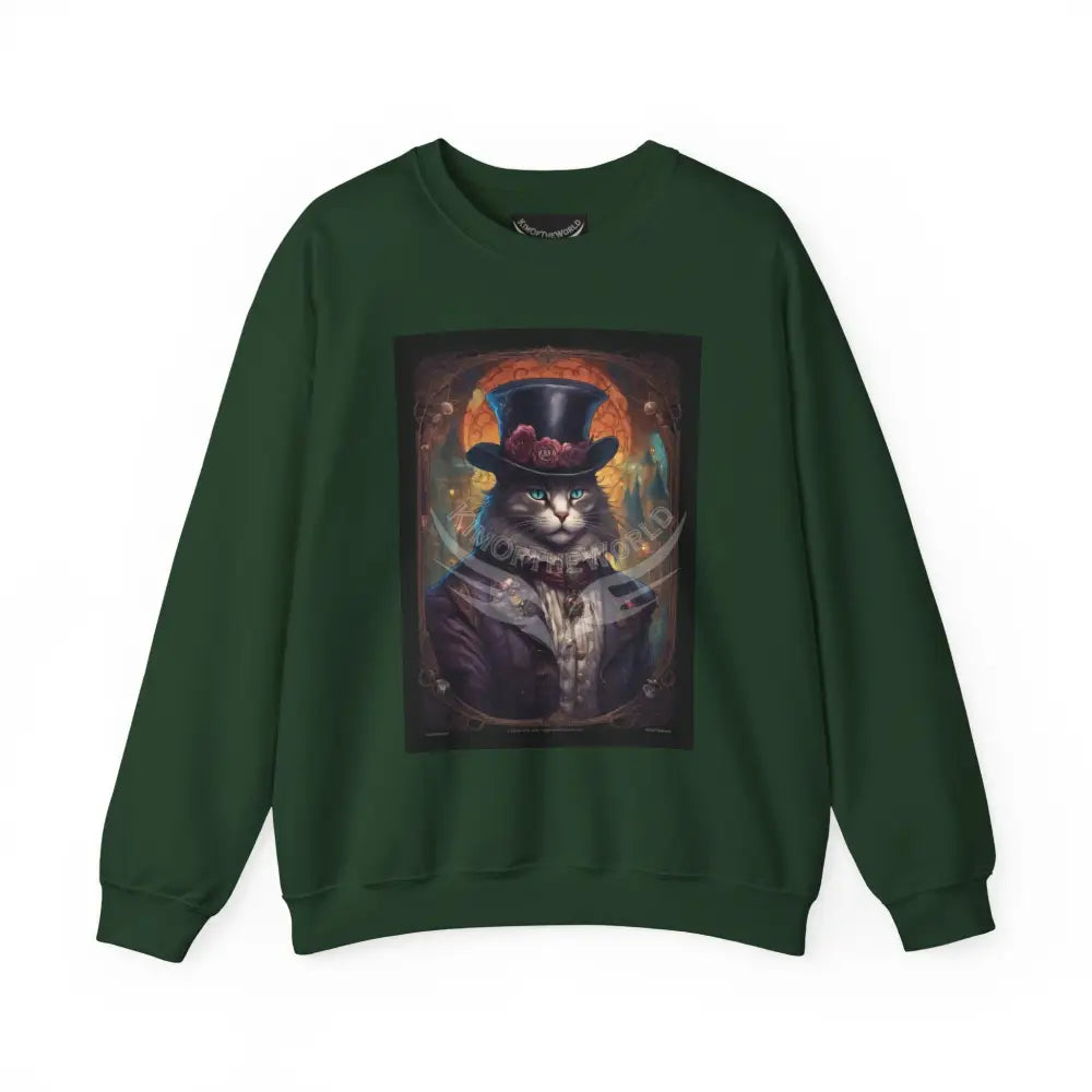 Steampunk Kitty Cat Fantasy Signature Design Sweatshirt — Tall Giantess Fetish Art Crewneck Forest Green / S Sweatshirt