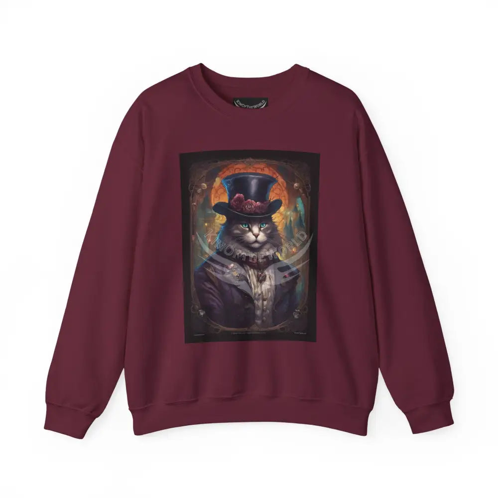 Steampunk Kitty Cat Fantasy Signature Design Sweatshirt — Tall Giantess Fetish Art Crewneck Maroon / S Sweatshirt