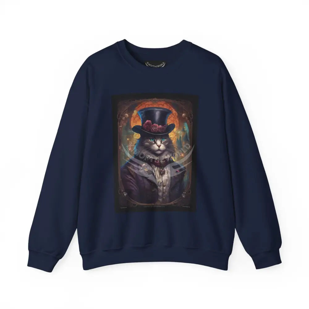 Steampunk Kitty Cat Fantasy Signature Design Sweatshirt — Tall Giantess Fetish Art Crewneck Navy / S Sweatshirt