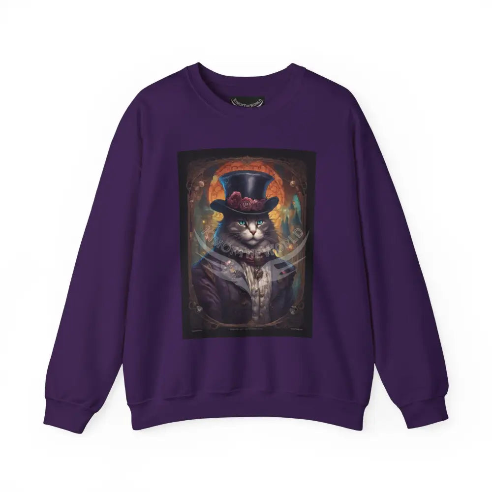 Steampunk Kitty Cat Fantasy Signature Design Sweatshirt — Tall Giantess Fetish Art Crewneck Purple / S Sweatshirt
