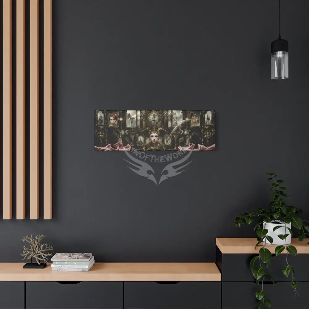 Steampunk Open-Air Mall Art Print — Matte Stretched Canvas with White Owl & Pink Satin Streets Canvas