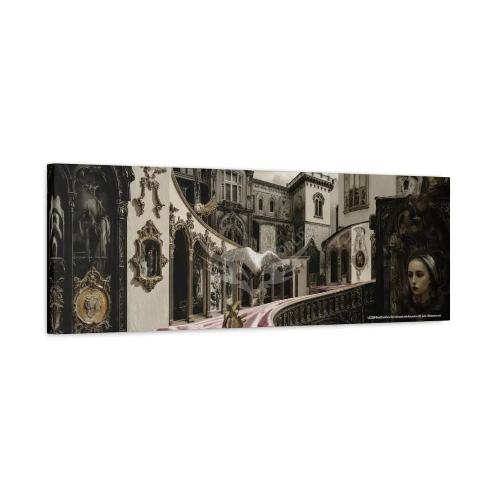 Steampunk Open-Air Mall Art Print — Matte Stretched Canvas with White Owl & Pink Satin Streets Canvas