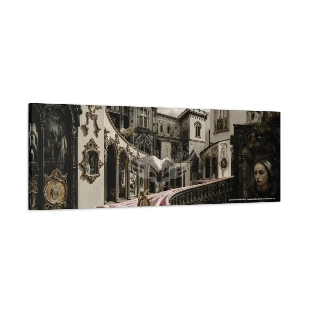 Steampunk Open-Air Mall Art Print — Matte Stretched Canvas with White Owl & Pink Satin Streets Canvas