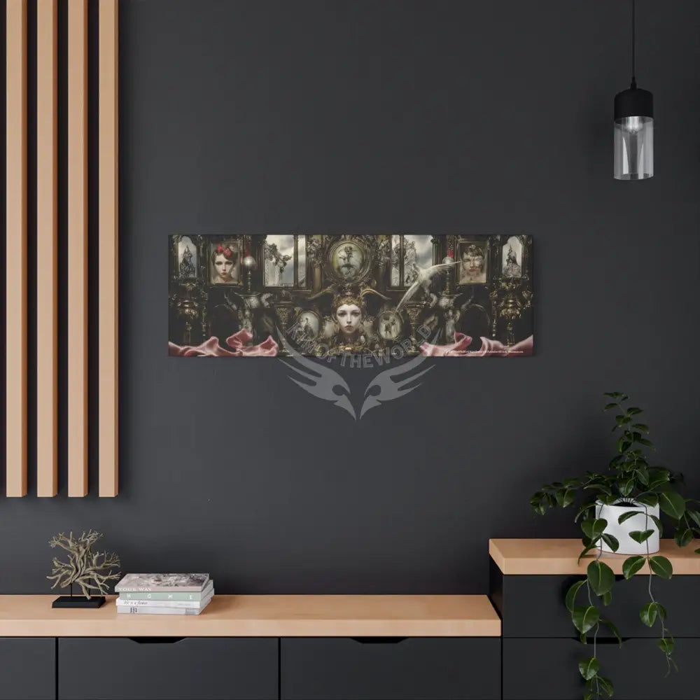 Steampunk Open-Air Mall Art Print — Matte Stretched Canvas with White Owl & Pink Satin Streets Canvas