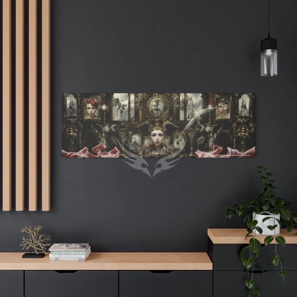 Steampunk Open-Air Mall Art Print — Matte Stretched Canvas with White Owl & Pink Satin Streets Canvas