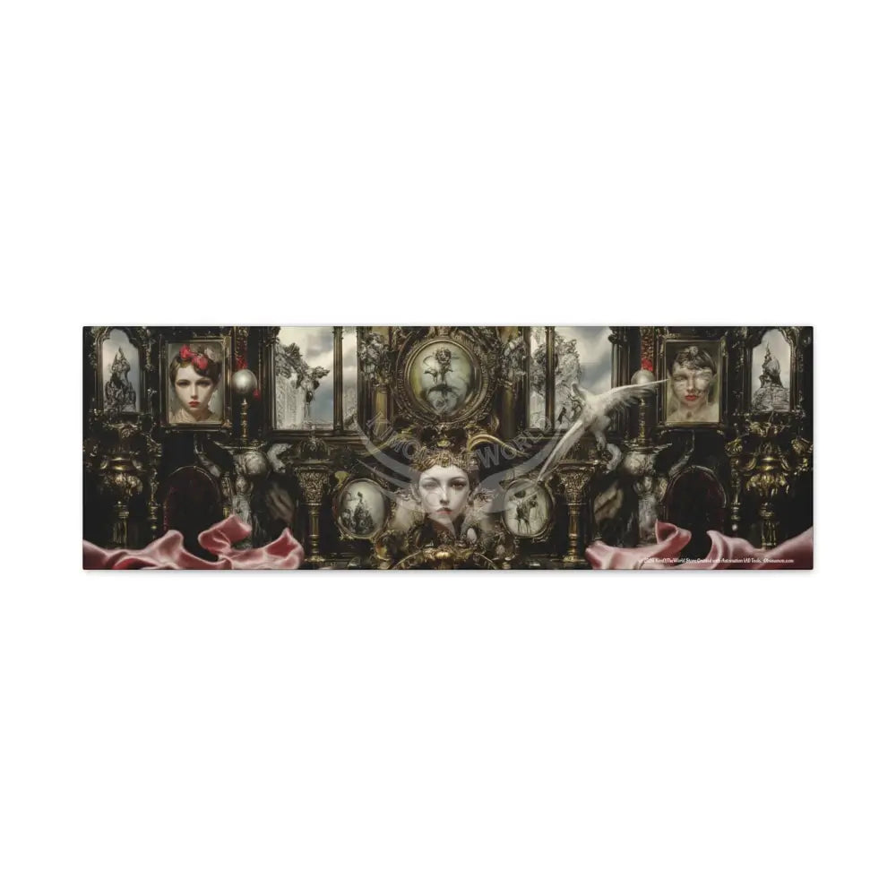 Steampunk Open-Air Mall Art Print — Matte Stretched Canvas with White Owl & Pink Satin Streets 36’’ x 12’’ (Horizontal)