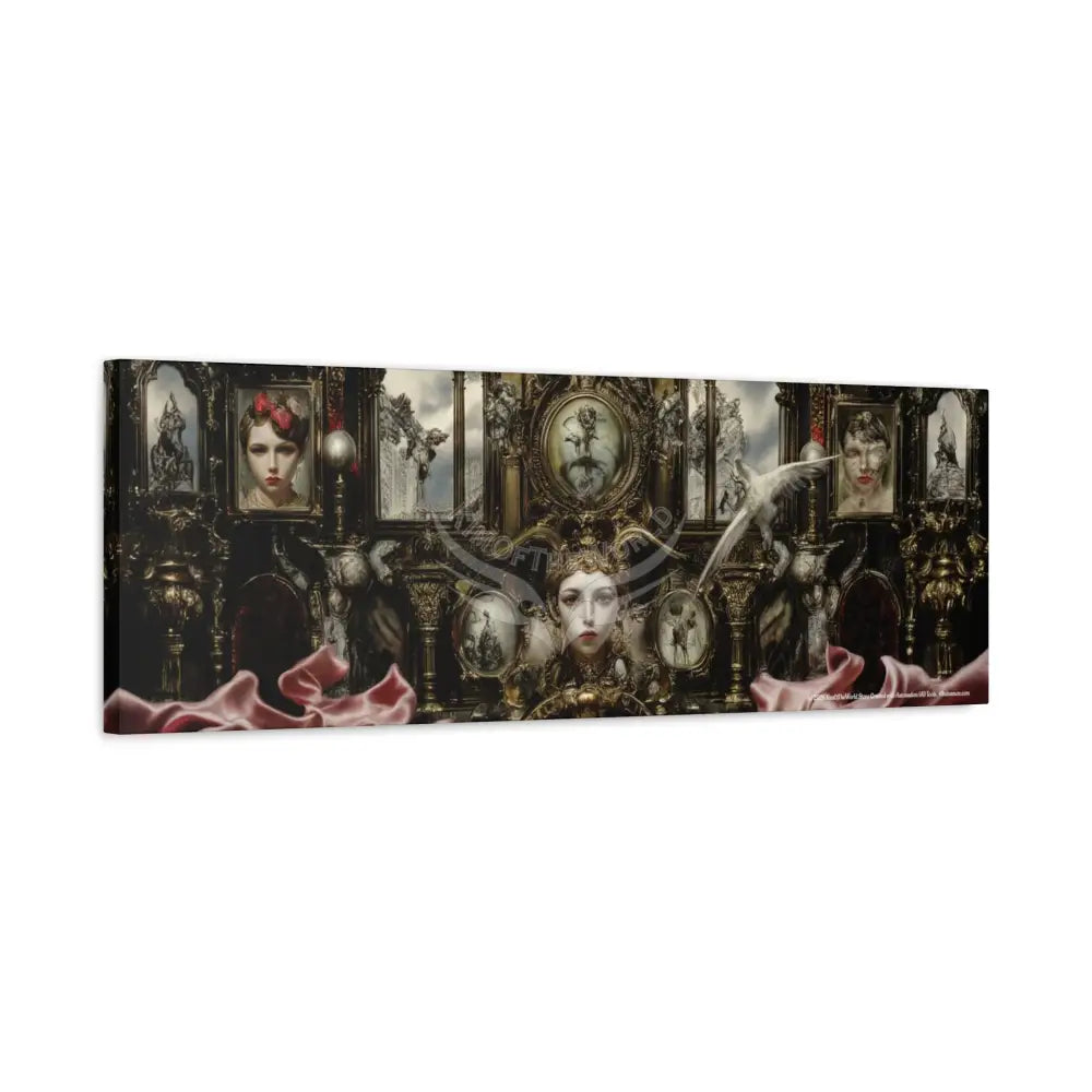 Steampunk Open-Air Mall Art Print — Matte Stretched Canvas with White Owl & Pink Satin Streets Canvas