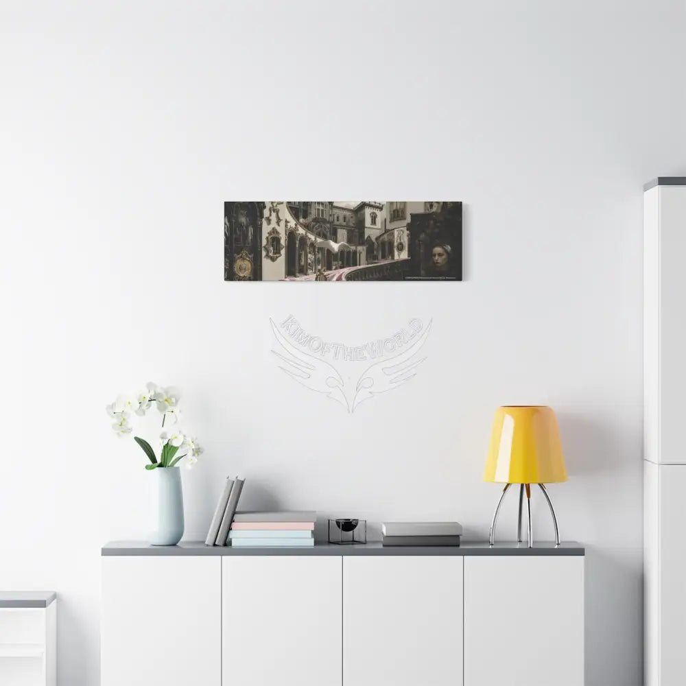 Steampunk Open-Air Mall Art Print — Matte Stretched Canvas with White Owl & Pink Satin Streets Canvas