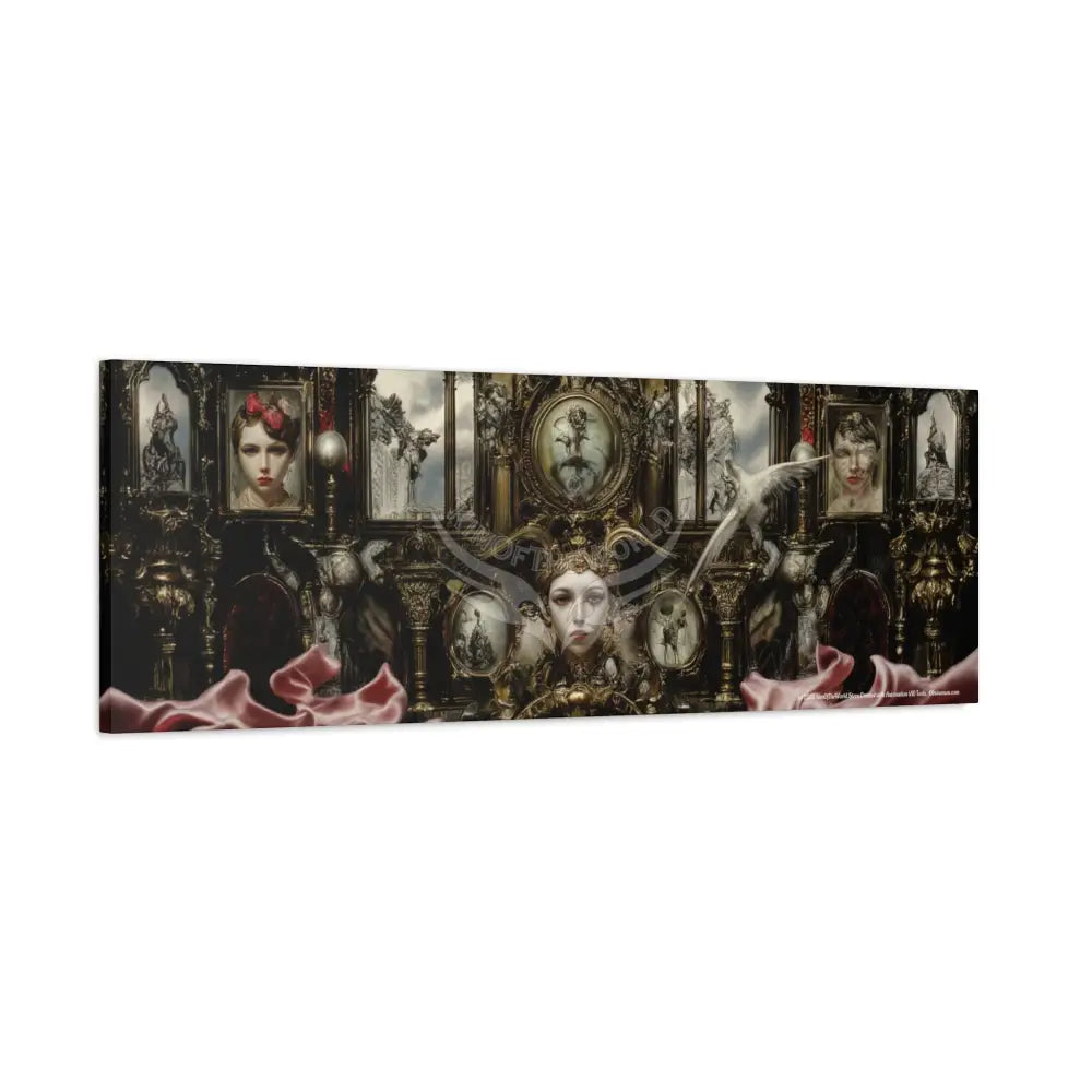 Steampunk Open-Air Mall Art Print — Matte Stretched Canvas with White Owl & Pink Satin Streets Canvas