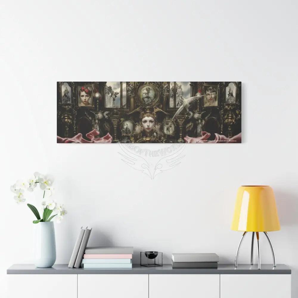 Steampunk Open-Air Mall Art Print — Matte Stretched Canvas with White Owl & Pink Satin Streets Canvas