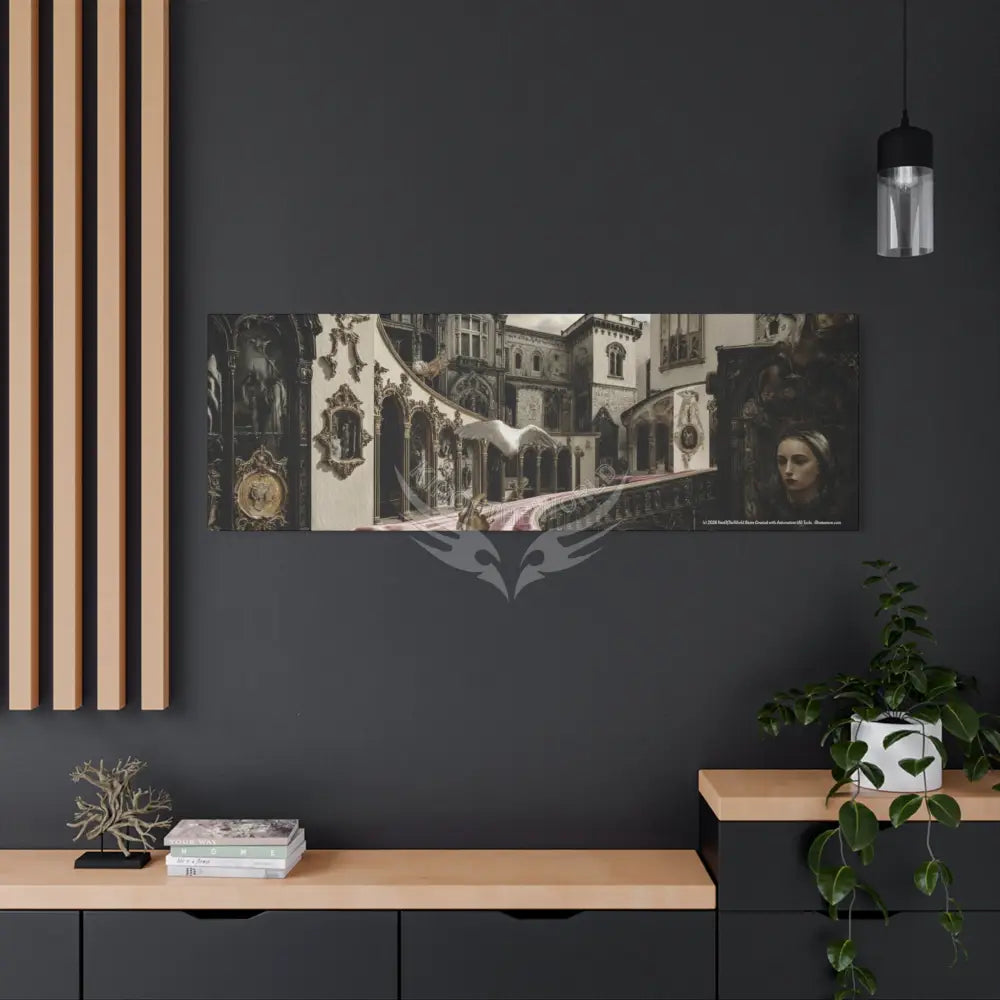Steampunk Open-Air Mall Art Print — Matte Stretched Canvas with White Owl & Pink Satin Streets Canvas